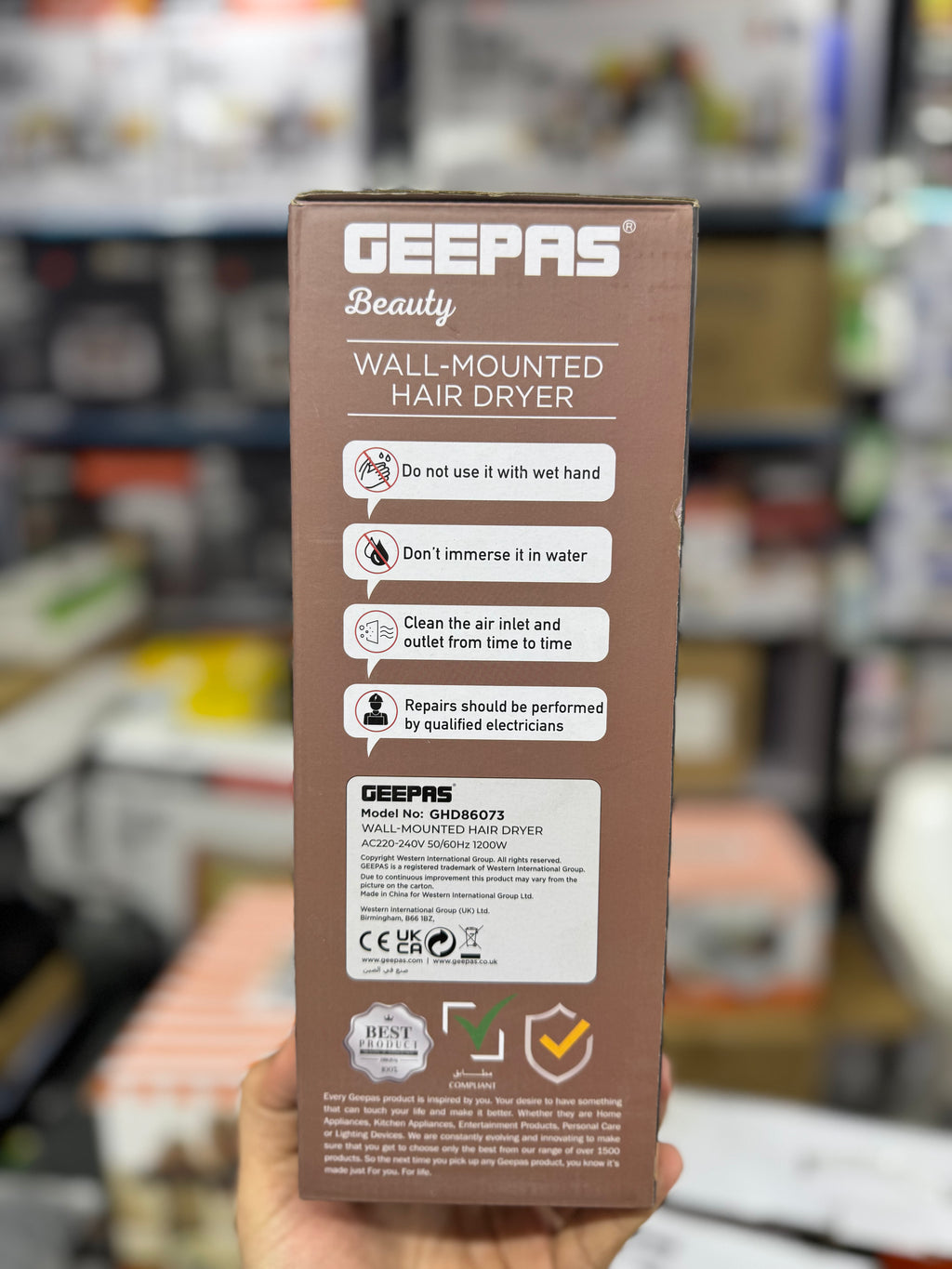 Geepas Wall Mounted Hair Dryer  GHD86073